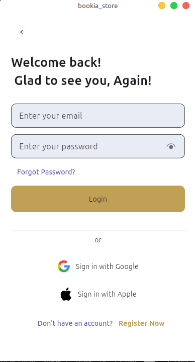 Bookia Login Screen