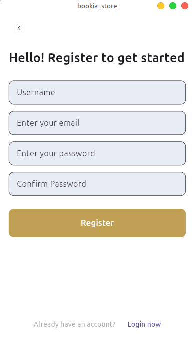 Bookia Register Screen