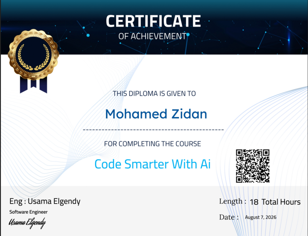 Code Smarter With AI Certificate — Mohamed Zidan