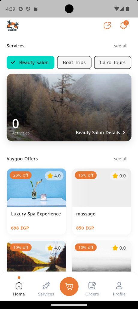 Vaygoo Client Home Screen